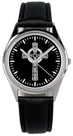 KIESENBERG Armbanduhr Keltisches Kreuz Geschenk Artikel Idee Fan Damen Herren Unisex Analog Quartz Lederarmband Uhr 36mm Durchmesser B-1236