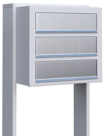 Briefkastenanlage, Design Briefkasten Cube for Three Weiß/Edelstahl - Bravios