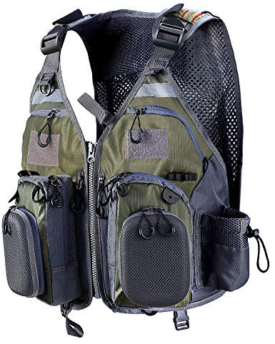 PELLOR Fly Fishing Vest, Pockets Jacket, Outdoor Quick-Dry Net Vest, Fishing Hunting Waistcoat, Travel Photography Mesh Vest (Army green)