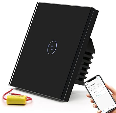 BSEED Smart Lichtschalter,1 Fach Smart Lichtschalter arbeitet mit Alexa und Google Home,Glas Touchscreen Schalter mit Smart Life APP Steuerung und Timing-Funktion Schwarz(NO neutraler Draht)