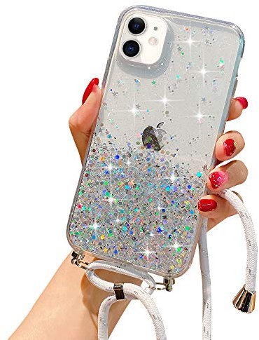 LCHULLE Handykette Handyhülle für iPhone 11 Pro Max Hülle mit Kordel Umhängenhülle Necklace Hülle mit Band Schutzhülle Transparent Silikon Case für iPhone 11 Pro Max Transparent
