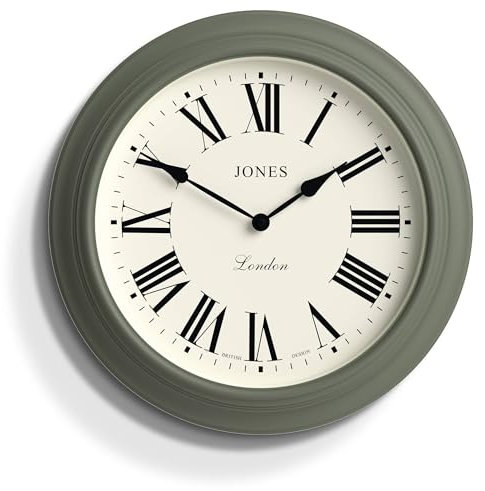 JONES CLOCKS® Supper Club wanduhr | Große Klassische runde Uhr | 40cm | Spargel grün | Römische ziffern | Traditionelles Design, ideal für küche oder Wohnzimmer