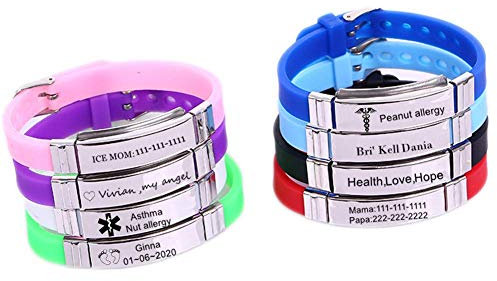 ForeverWill Personalised Kinder ID Armband für Jungen Mädchen Benutzerdefinierter Name Telefon Datum Nachricht Armreif Weiches Silikon Gummi Armband für Kinder Notfallkontakt,Einstellbar