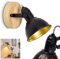 Applique murale Tina en bois et métal noir et or, spot rotatif de style retro-industriel, socle rond, idéal dans un salon vintage, pour 1 ampoule E14, ampoule(s) non incluse(s)