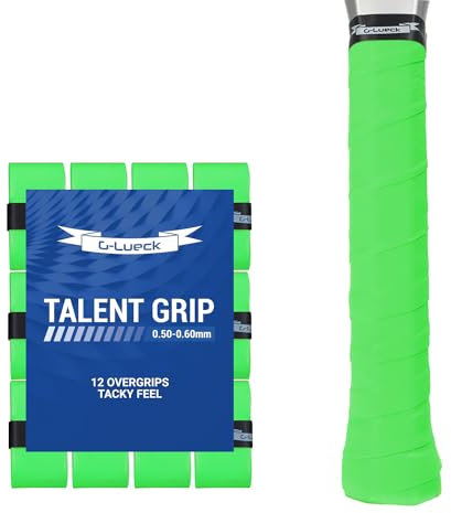 G-Lueck 12er Set Tennis Griffband TALENT GRIP | 0,60mm Stärke | Overgrip für Squash Badminton Schläger & Kicker inkl. selbstklebendes Abschlußband | sehr griffig, Anti-Rutsch (Grün)