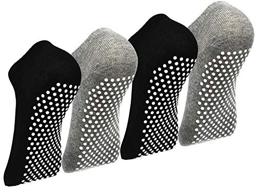Yoga Socken Anti-Rutsch Socken - 4 Paar Pilate Trampolin Ballett Socken for Damen Herren Schwarz*2+Grau*2 41-43