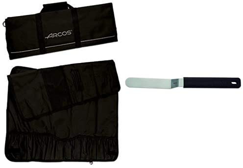 Arcos Bolsas Para Cuchillos, Bolsa Para Cuchillos Con Capacidad Para 12 Piezas + Gadgets Profesionales, Espátula De Cocina, Acero Inoxidable 90 X 20 Mm, Mango De Polipropileno Color Negro