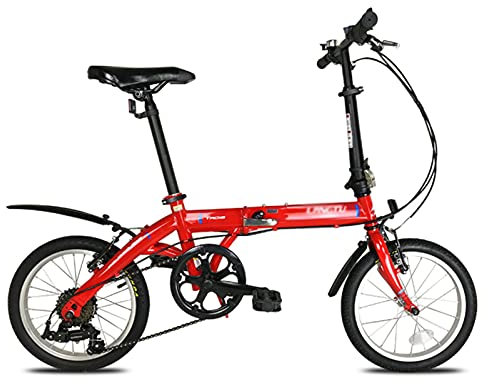 ZXQZ Faltrad, 16-Zoll Tragbares Ultraleichtes Studentenfahrrad mit Korb, Rahmen Aus Kohlenstoffhaltigem Stahl, 6 Geschwindigkeit (Color : Red)