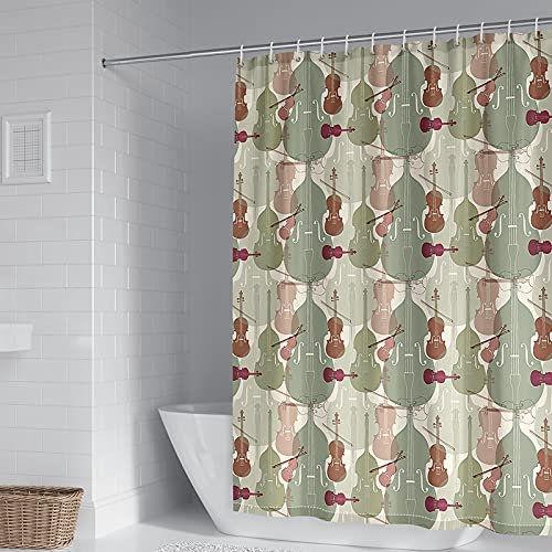 Beydodo Badezimmer Vorhang 120x180 Antischimmel, Duschvorhang Polyester Waschbar für Badewanne mit Cello und Violin Muster