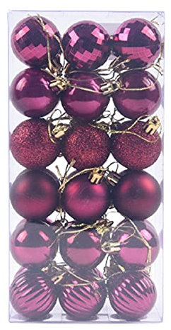 Weihnachtskugeln Weihnachtsdeko Set 36STK in 4cm, Kunststoff Weihnachtsbaumkugeln Box mit Aufhänger Christbaumkugeln Plastik Bruchsicher, Weihnachts Weihnachtsdekorationen (Weinrot, 4cm)