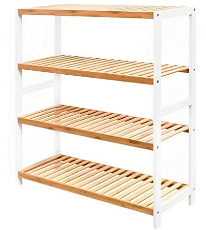 Unibos Bamboo Shoe Bench 4 Tier Shoe Rack Storage Organiser Shoe Racks Storage Shelf Organizer Perfect For Entryway Living Room Hallway Holds Up To 16 Adult Shoes (4 Tier Natural Shoe Rack)