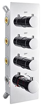 3 Way Brass Thermostatic Shower Valve,Drettyer Concealed 3 Outlets Shower Pressure Balanced Mixer Diverter Valve,Controllable Flow and Use at The Same Time (Vertical installation, Chrome)