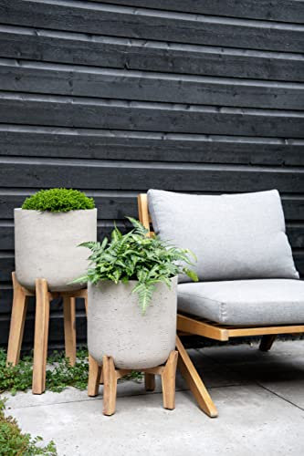 Finestgreen Charlie Feet Low | Handgefertigtes Pflanzgefäß auf Holzfüßen (L Ø:29,5 H:34,5 cm, Grau) | Pottery Pots