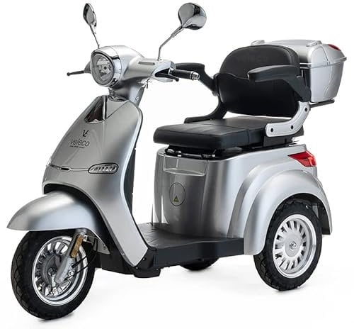 VELECO Cristal persönliches E-Mobilitätsgerät mit 3 Rädern – komplett montiert und fahrbereit – modernes Design – fortschrittliches Federungssystem – große Räder – für Senioren (Silber)