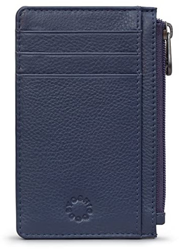 Yoshi Schlanke Geldbörse für Damen und Herren, RFID-blockierend, minimalistisches Kreditkartenetui mit Reißverschlussfach, echtes Leder, navy, Einheitsgröße, Minimalistisch