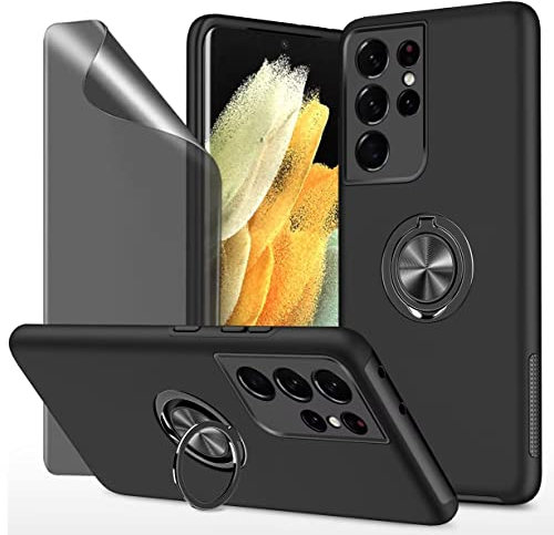 Dechyi Privacy cover per Samsung Galaxy S21 ultra 5G Custodia con Anti-Peeping in Pellicola salvaschermo con custodia protettiva ad anello- Nero