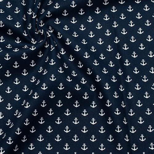 STOFFKONTOR 100% Baumwollstoff Stoff Anker klein - Meterware, Farbe Marine-Blau - Öko-Tex Standard 100 - zum Nähen von Bekleidung, Vorhängen, Bettwäsche, Dekorationen UVM.