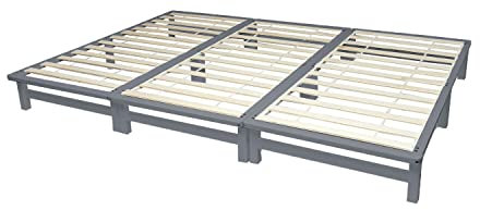 Homestyle4u 2273, Familienbett Palettenbett 270 x 200 cm Massivholzbett Palettenmöbel Bett Holzbett Futonbett Grau