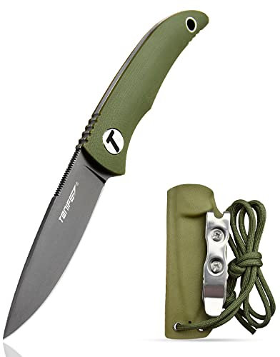 TONIFE Nova Full Tang Coltello da Caccia campeggio a Lama Fissa 6,8cm con Guaina Kydex Regolabile Facile Portabile con Cordino in Paracord per Outdoor, Sopravvivenza e Bushcraft(Verde)