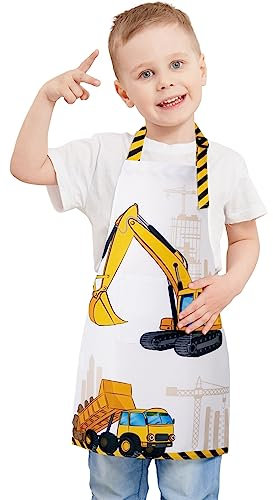 WERNNSAI Kinderschürzen für Jungen - LKW Kleinkindschürze für Kinder mit Tasche verstellbarem Riemen Kinder-Kunstkittel für Kinder Malschürze (Klein, 6–10 Jahre)