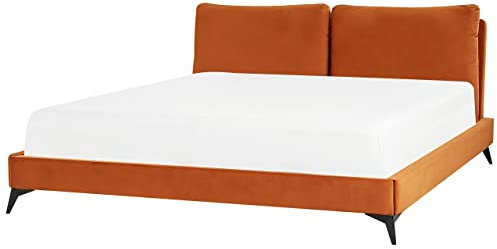 Elegantes Polsterbett in Orange Samtstoff mit Lattenrost 180 x 200 cm Melle