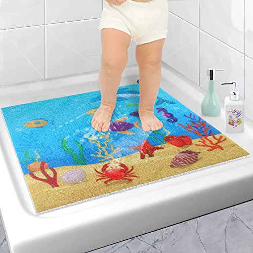 Duschmatte rutschfest 60 x 60 cm (Delphine Motiv), Sicherheits Antirutschmatte Dusche mit Ablauflöchern, BPA frei, PVC-Luffa Badewannenmatte für Duschraum und Nassbereiche, Bedruckte Duscheinlage