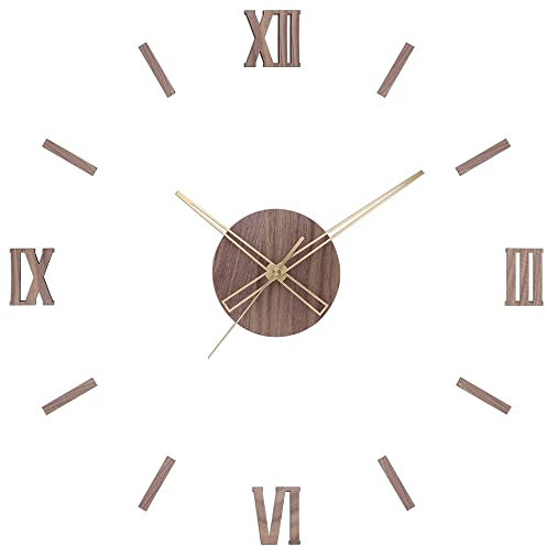 PRIM Veneer DIY Wanduhr Holz, Made in EU, Wood Wand-Deko ∅ von 600 bis 1000 mm, 3D Holz-Ziffern, Holz Wanduhr Groß XXL, Wanduhr Küche, Schlafzimmer (Dunkles Holz/Remus)