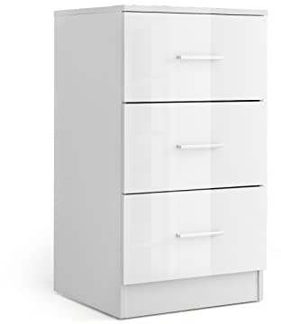 GIANTEX Nachttisch Hochglanz Weiß, Nachtschrank mit 3 Schubladen, Nachtkästchen Holz, Nachtkommode Boxspringbett, Nachtkonsole Schmal, Kleiner Aktenschrank Schubladenschrank, 37 x 34 x 66,5 cm