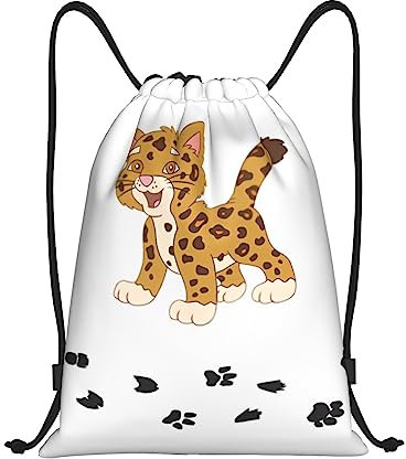 DEHIWI Süßer Baby-Jaguar-Rucksack mit Kordelzug, wasserdicht, für Fitnessstudio, Einkaufen, Sport, Yoga, Schwarz, Medium