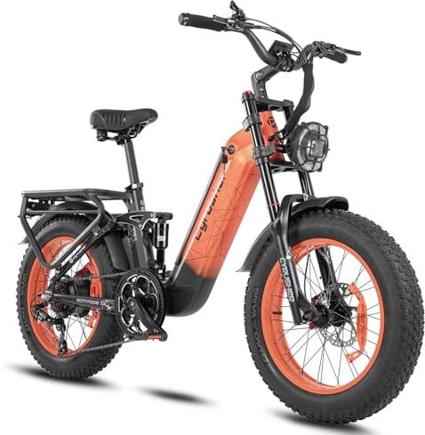 Extrbici 20Zoll Aluminium E-Bike für Erwachsene, Kommoda Fatbike 250W 25km/h 48V 20Ah 120km, Luftfederung, hydraulische Scheibenbremsen, 4-Zoll Fat Tires, Orange