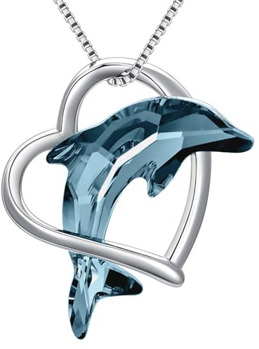 Flpruy Delfin Kette Damen 925 Sterling Silber Kristall Delphin Anhänger Ozean Strandthemen Schmuck Geschenke für Tochter Mädchen