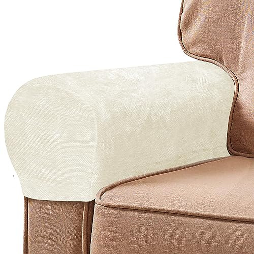 NEKOSUKI 1 Pair Arm Rest Covers Set, Chenille Arm Covers for Chairs and Sofas Anti-Slip Couch Armrest Covers with Pins, Furniture Armrest Protector for Sofa Couch Chair (Milky White)