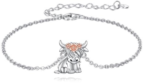 VONALA Hochland Kuh Armband 925 Sterling Silber Armbänder Verstellbarer Niedlich Tier Schmuck Geburtstagsgeschenke für Damen Mädchen