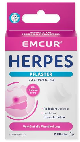 Emcur© Herpespflaster mit Hyaluronsäure | 15 Pflaster | bis zu 12 Stunden Schutz I transparent und unauffällig | schnelle Linderung mit Beauty-Bonus - leicht zu überschminken