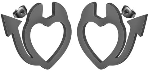 Teufel-Herz-Ohrring, Edelstahl, Teufelsschwanz, Ohrstecker für Damen und Herren, Teufelshorn, zierlicher geometrischer Schmuck, Geschenk, Edelstahl