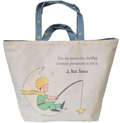 KIUB Grand sac cabas Petit Prince pêchant des étoiles - fond large de 18CM - coton de très bonne qualité
