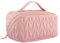 QLoztyse Lay - Trousse piatta per trucchi, portatile, di grande capacità, da viaggio, impermeabile, in pelle PU, organizer per articoli da toeletta con manico e divisorio, per donne, rosa, Rosa,
