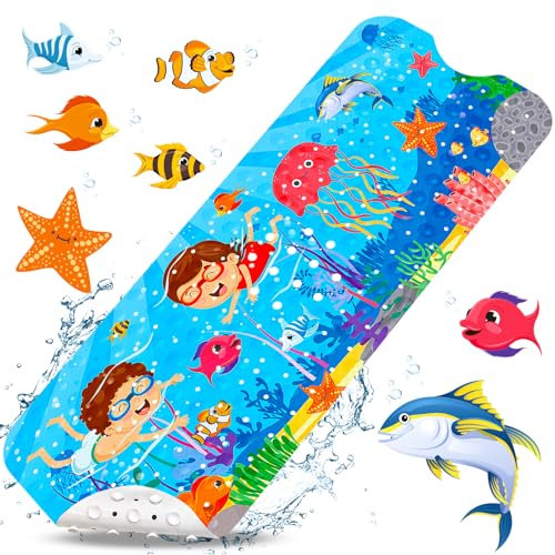 POWZOO Alfombra Bañera Antideslizante,Alfombrilla Antideslizante Bañera,Alfombra Bañera Antideslizante Infantil,Antideslizante Bañera 100 x 40cm con 200 Ventosas Fuertes para Bañera o Ducha