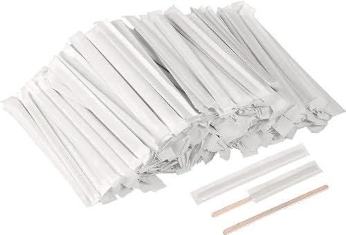 Miamex Lot de 500 Touillettes Emballées individuellement Agitateurs de café en Bois 11 cm - Mélangeurs Jetables pour Boisson Chaude et Froide (500)