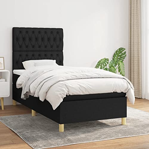 QZZCED Gästebett Hotelbett Familienbett Tagesbett Boxspringbett mit Matratze Schwarz 90x200 cm Stoff für Schlafzimmer, Gästezimmer