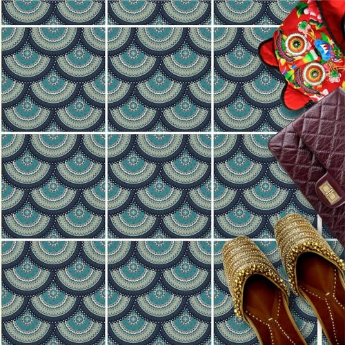 HUBDECO - Fliesenaufkleber - Küche, Badezimmer Deko - Klebefliesen - Bodenfliesen - Klebefolie Küche - Boden Schutzmatte - Selbstklebende Fliesen - 9 Stk. - Art Deco Vintage - 30x30cm