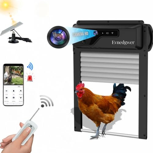Porte Automatique Poulailler Solaire Connectée avec Caméra HD 1080p, Porte Poulailler Automatique Fonction Fermeture Anti Pincement, Gestion Depuis Mobile ou Télécommande, Étanche IP65, Anti nuisible