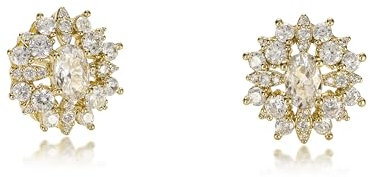 ZAVANA Große Zirkonia-Ohrringe für Damen, Funkelnde goldene Ohrstecker für Frauen mit Zirkonia-Steinen, Goldene Ohrringe für Damen, ovale Statement-Ohrringe mit Blumenmotiv