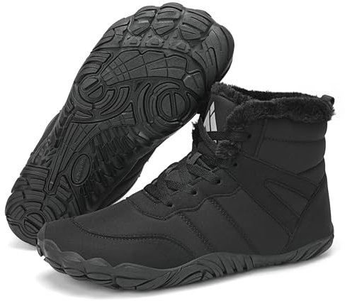 Mishansha Barefoot Shoes Invernali Uomo Stivaletti Scarponi Trekking Donna Inverno Scarpe Piedi Nudi Caldo Impermeabile Antiscivolo Stivali Nero 45 EU