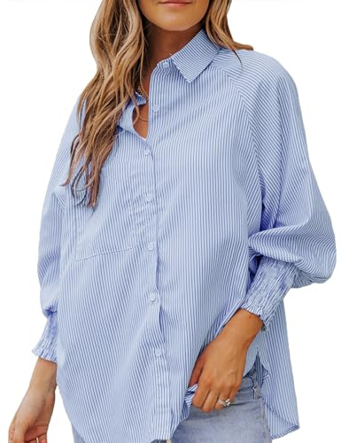 YNIQUE Camicetta da Donna Elegante, Blusa a Righe a Maniche Lunghe, Tops Casual con Bottoni, Casual, Ufficio