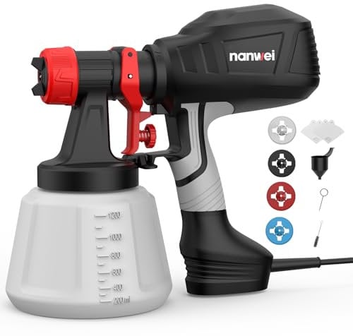 NANWEI Paint Sprayer, 650W Spray Gun with 1200ML Container, Spray Paint Gun with 4 Nozzles and 3 Patterns, 120 DIN-s, Electric Paint Sprayer for House Painting, Walls, Ceilings, Fence, Crafts