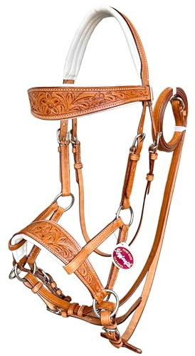 Kayfcrafts Zaumzeug aus Leder mit seitlichem Zug, gebisslos, mit Blumenwerkzeug und Schnitzerei, weiches Rindsleder, Pferdezaumzeug
