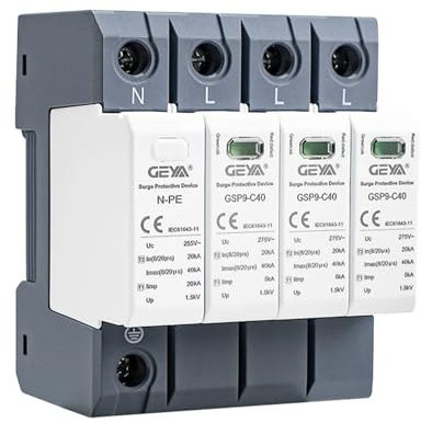 GEYA Parasurtenseur 20KA-40KA SPD Parafoudre de Maison Type de Rail Din (3P+N,AC275V)