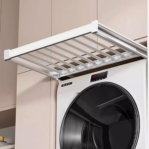 Organizador extensible para pantalones, organizador de cajones para armario encima de la lavadora, estante de secado multifuncional oculto, diseño de ahorro de espacio (blanco)