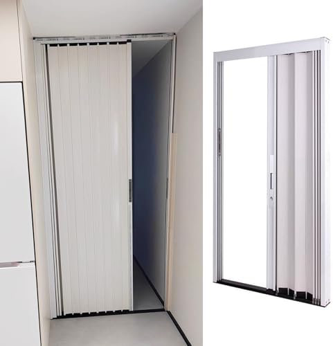 Falttür Falttüren Innentüren Anpassbare Falttür/ Innentüren für Zuhause, Platzsparende Falttüren mit Schloss Und Schlüssel, Falttür aus Aluminium für Badezimmer, Schlafzimmer, Dusche(56x80in(142.2x203